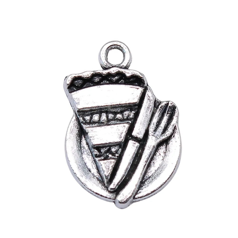 20x14mm 1.5g Antique Silver Zinc Alloy Cake Slice Charm Pendant for DIY Necklace Bracelet Making