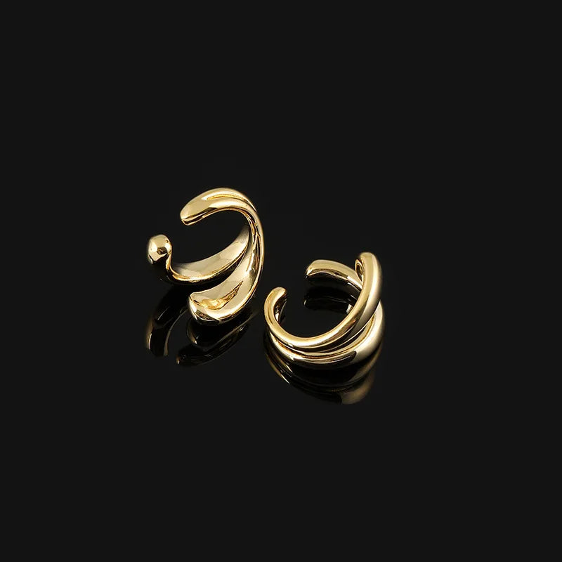 Luxury Irregular Double Layer Alloy Ear Cuff Hoop Stud & Clip On No Piercing Minimalist Earrings