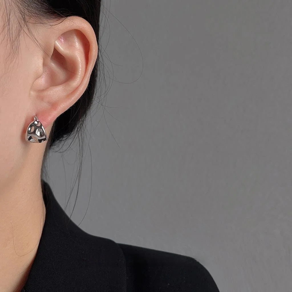 Sweet Cool Irregular Concave Convex Geometric Copper Stud Earrings For Women