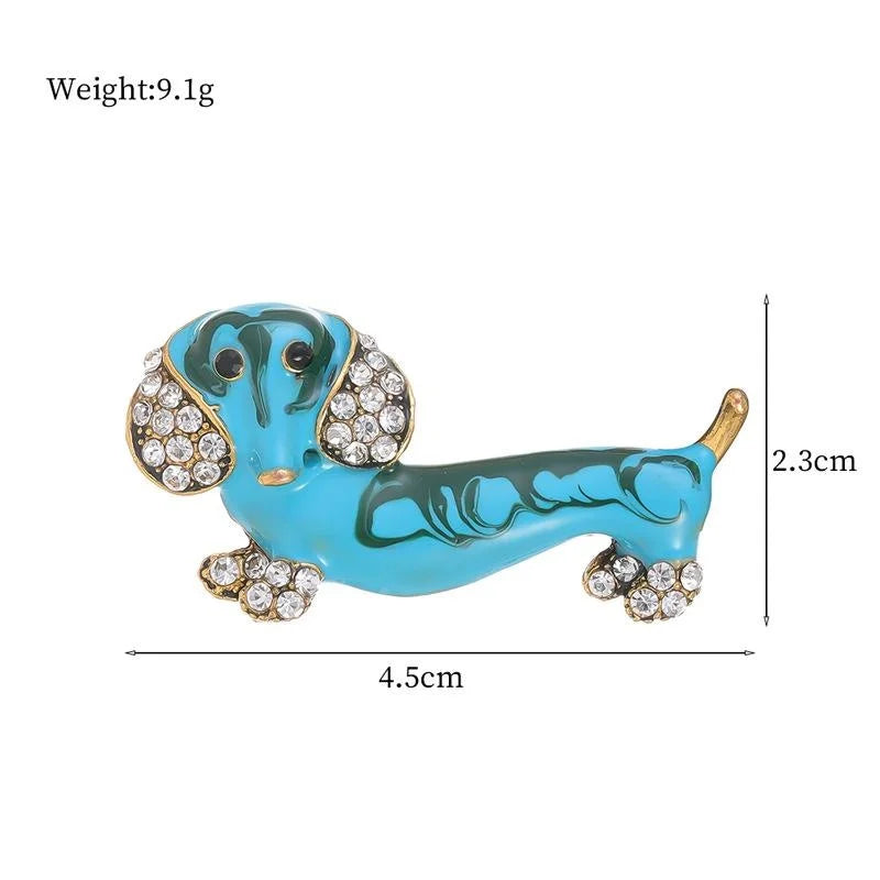 Cute Enamel Dachshund Dog Brooch With Rhinestone Ears, Alloy Animal Lapel Pin Gift For Women