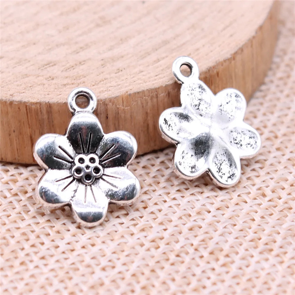 18x13mm 1.32g Antique Silver Zinc Alloy Flower Charm Pendant for DIY Earring Bracelet Jewelry Making