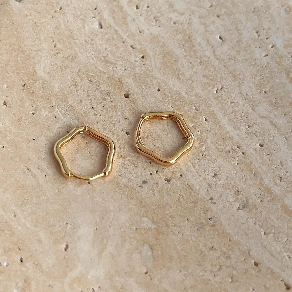14K Gold Plated Copper Cloud Stud Earrings Minimalist Irregular Geometric Light Luxury Jewelry