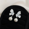 Silver Plated Copper Gradient Blue Butterfly Drop Earrings With Zircon Glass Crystal Pearl