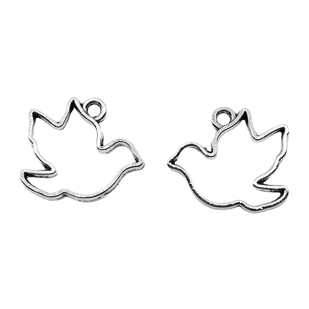17x19mm 0.8g Antique Silver Zinc Alloy Hollow Dove Charm Pendant for DIY Necklace Bracelet Jewelry Making