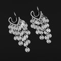 Elegant Hong Kong Style Gold Alloy Crescent Disc Sequin Tassel Stud & Clip On No Piercing Dangle Earrings