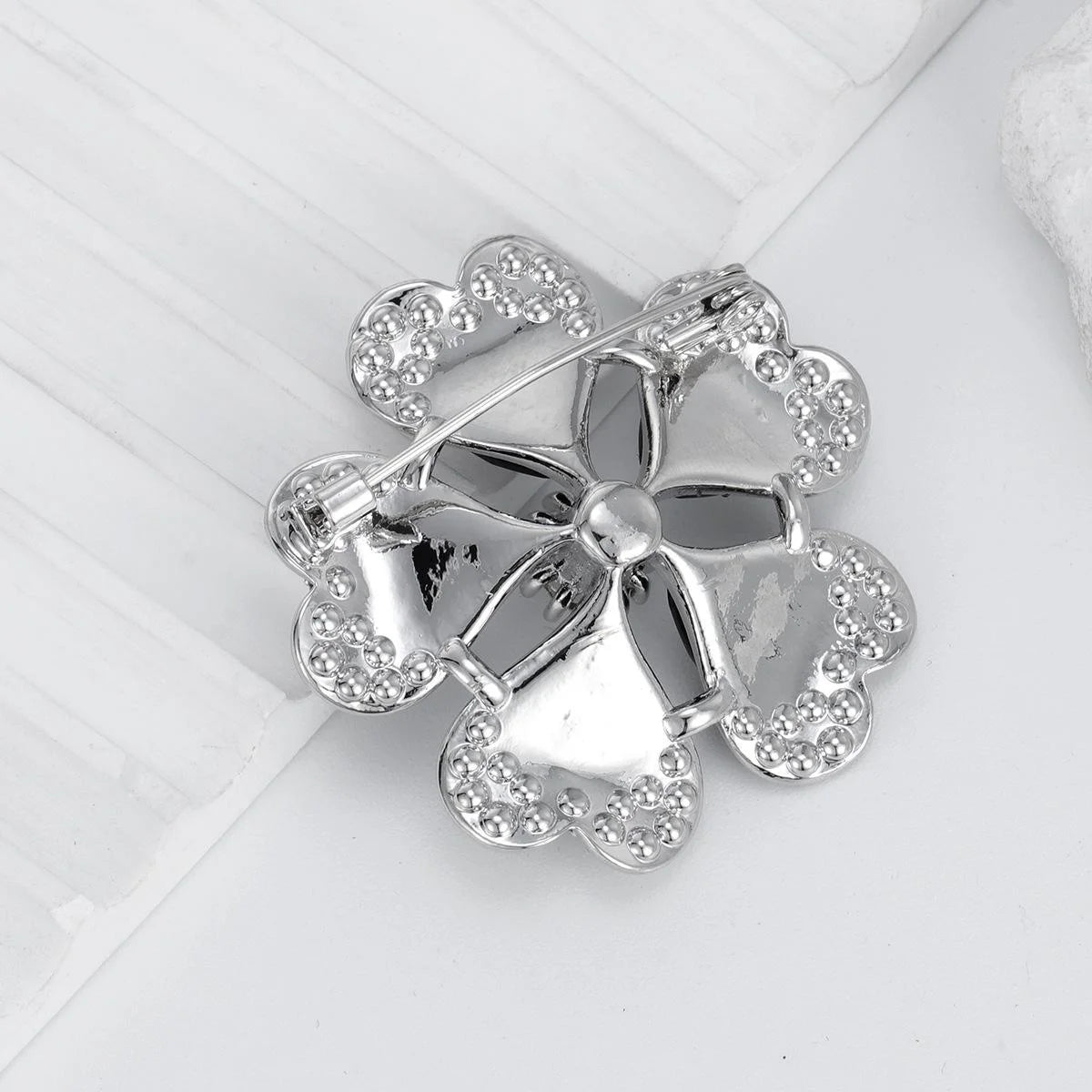 Luxury Black Crystal Flower Brooch With Rhinestone Alloy Petals, Elegant Women's Lapel Pin Suit Corsage Gift