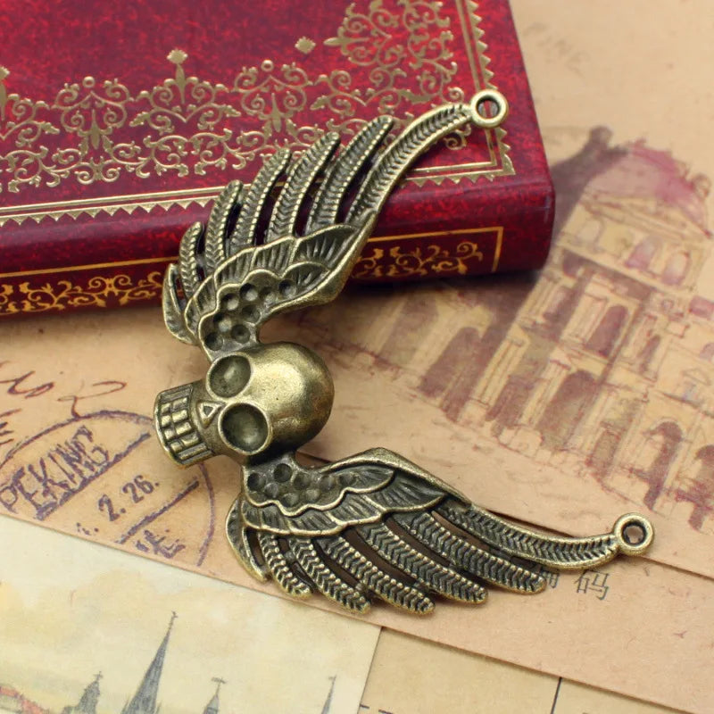 55MM Antique Silver Zinc Alloy Winged Skull Charm Pendant for DIY Necklace Bracelet Jewelry Making