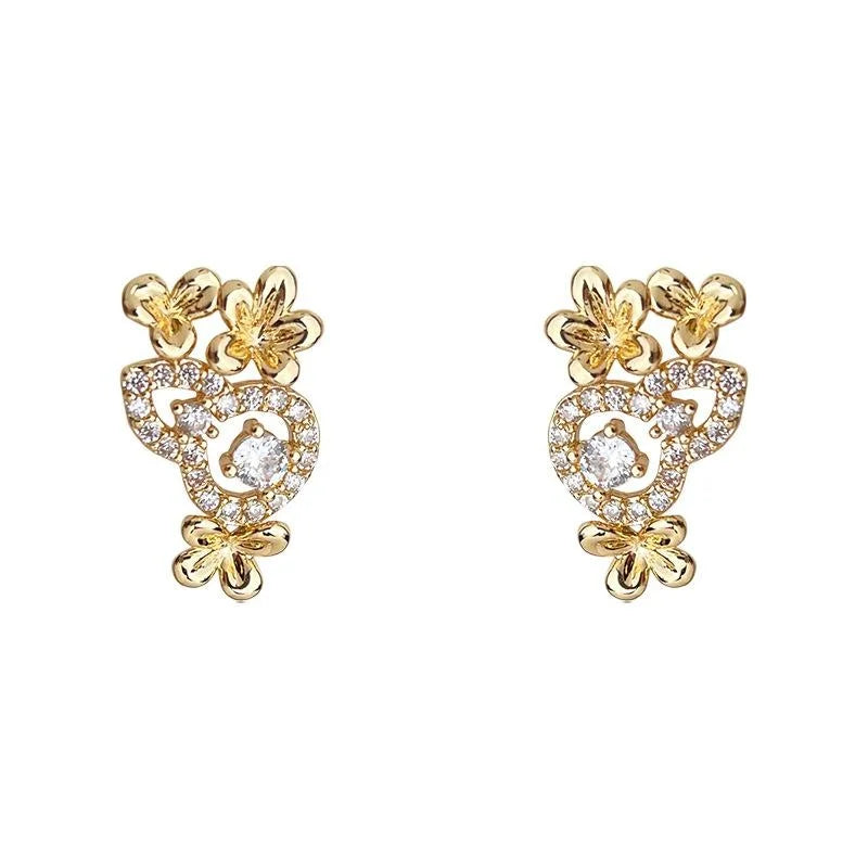 Old Money Gold Plated Copper Osmanthus Flower Gourd Zircon Stud Earrings