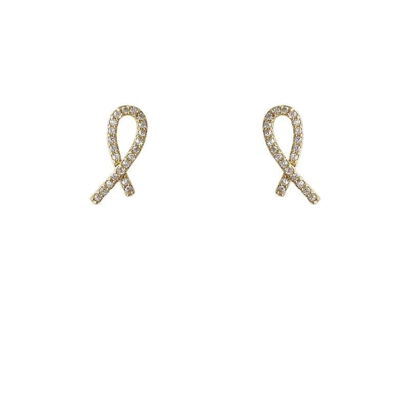 Minimalist Copper Zircon Micro Pave Bow Knot Geometric Stud Earrings For Women