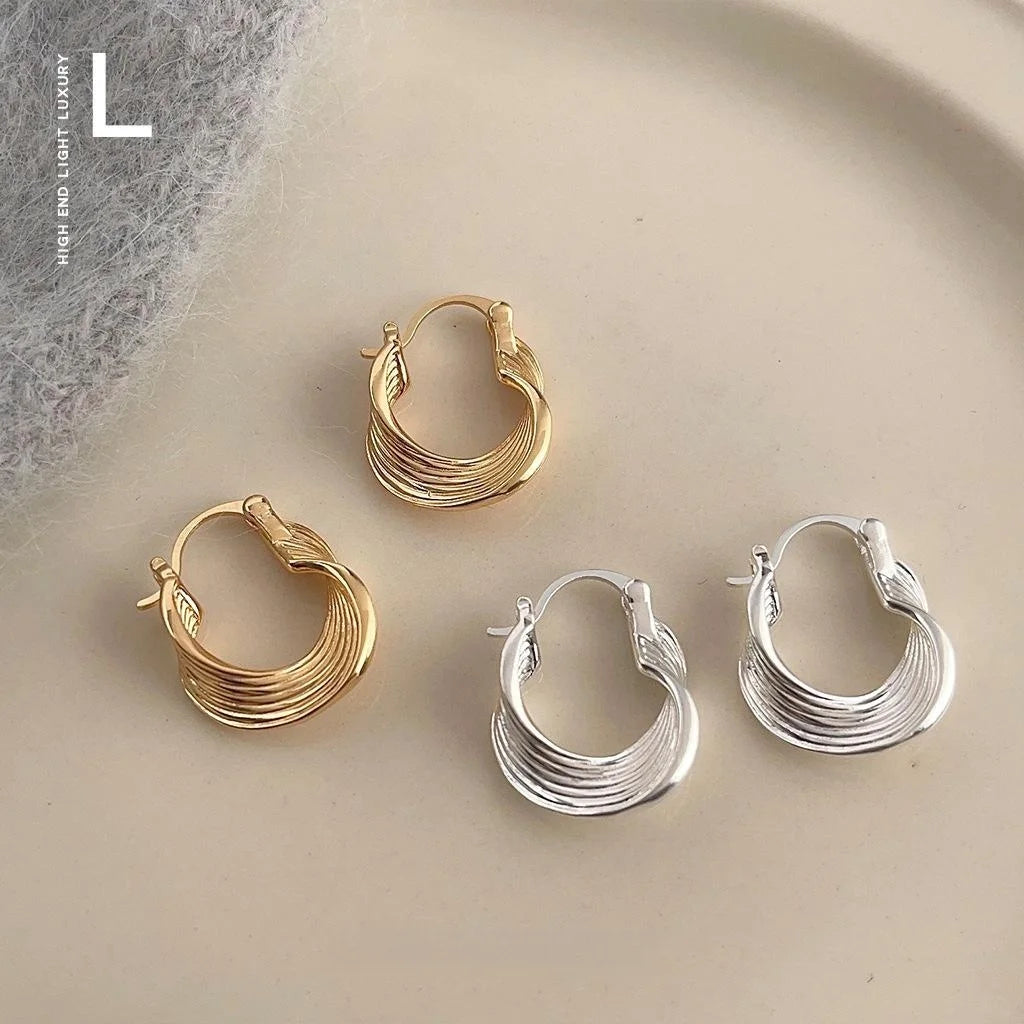 14K Electroplated Copper Geometric Irregular Curved Texture Drop Earrings