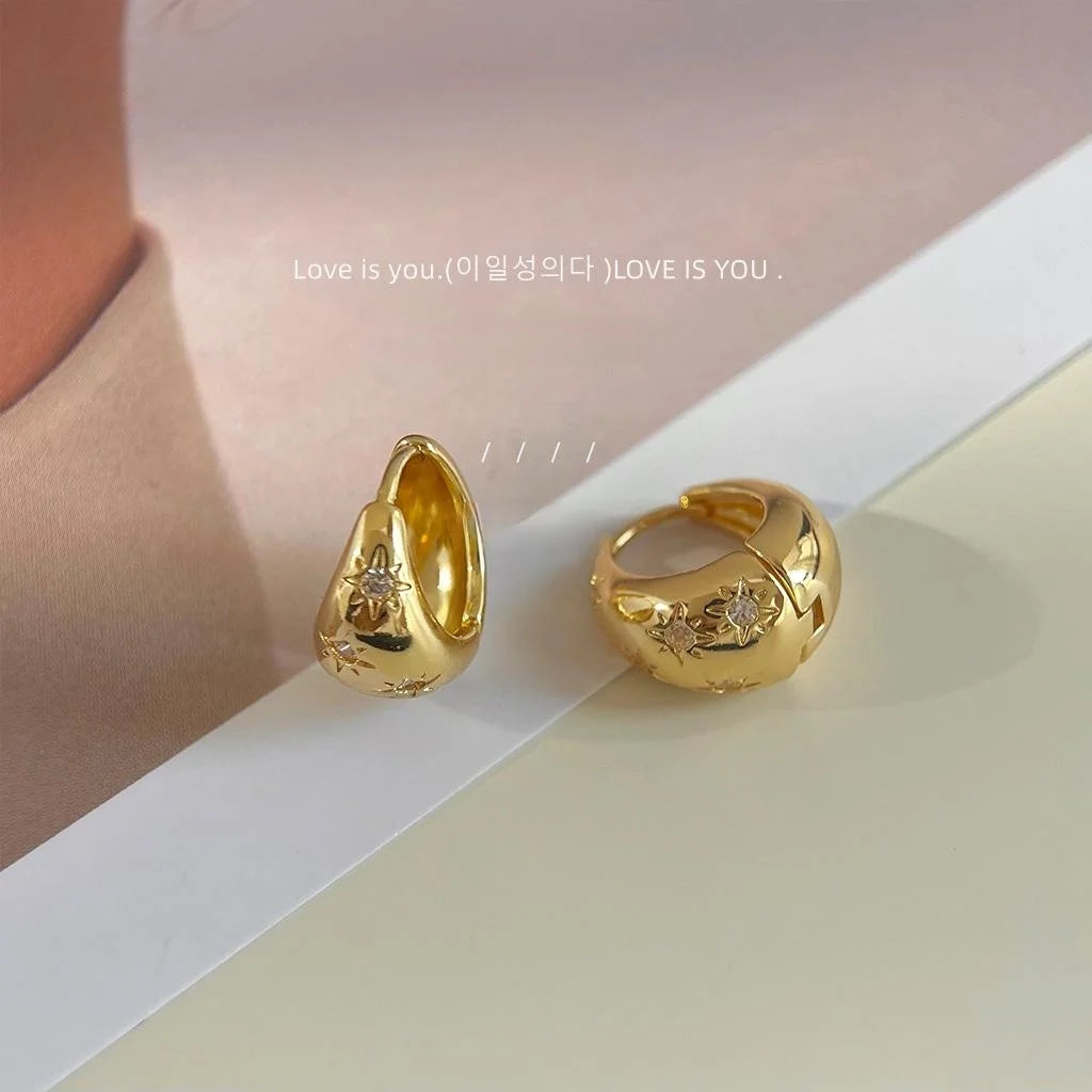 Luxury Copper Micro Pave Zircon Starburst Oval Geometric Drop Earrings With Plated Finish
