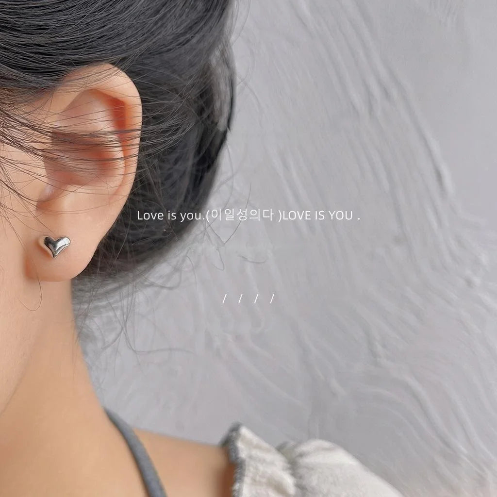 Mini 14K Gold Plated Copper Smooth Heart Stud Earrings, Minimalist Korean Style