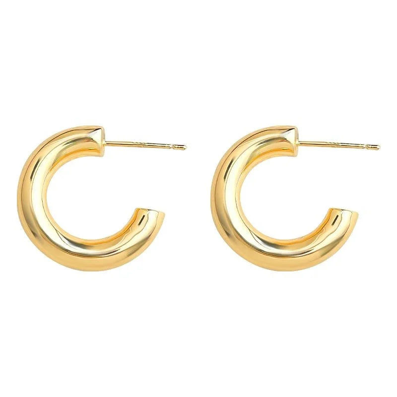 Minimalist 14K Plated Copper C-Shaped Round Geometric Drop Earrings