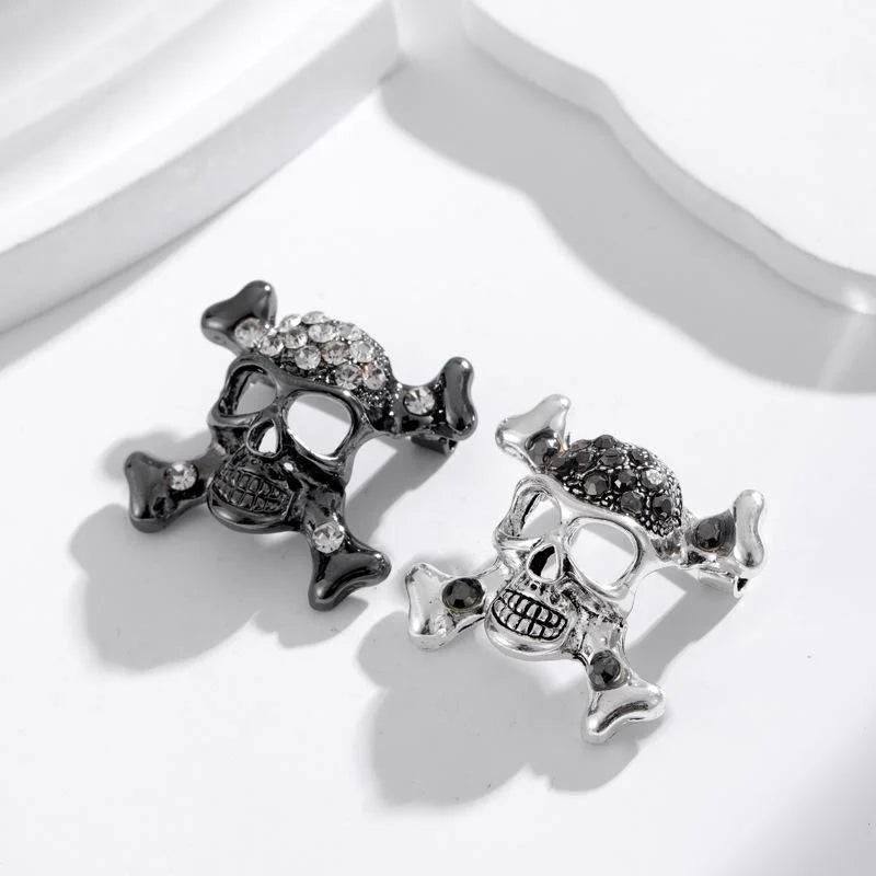 Vintage Punk Skull Crossbones Rhinestone Alloy Brooch, Halloween Lapel Pin And Suit Accessory Gift