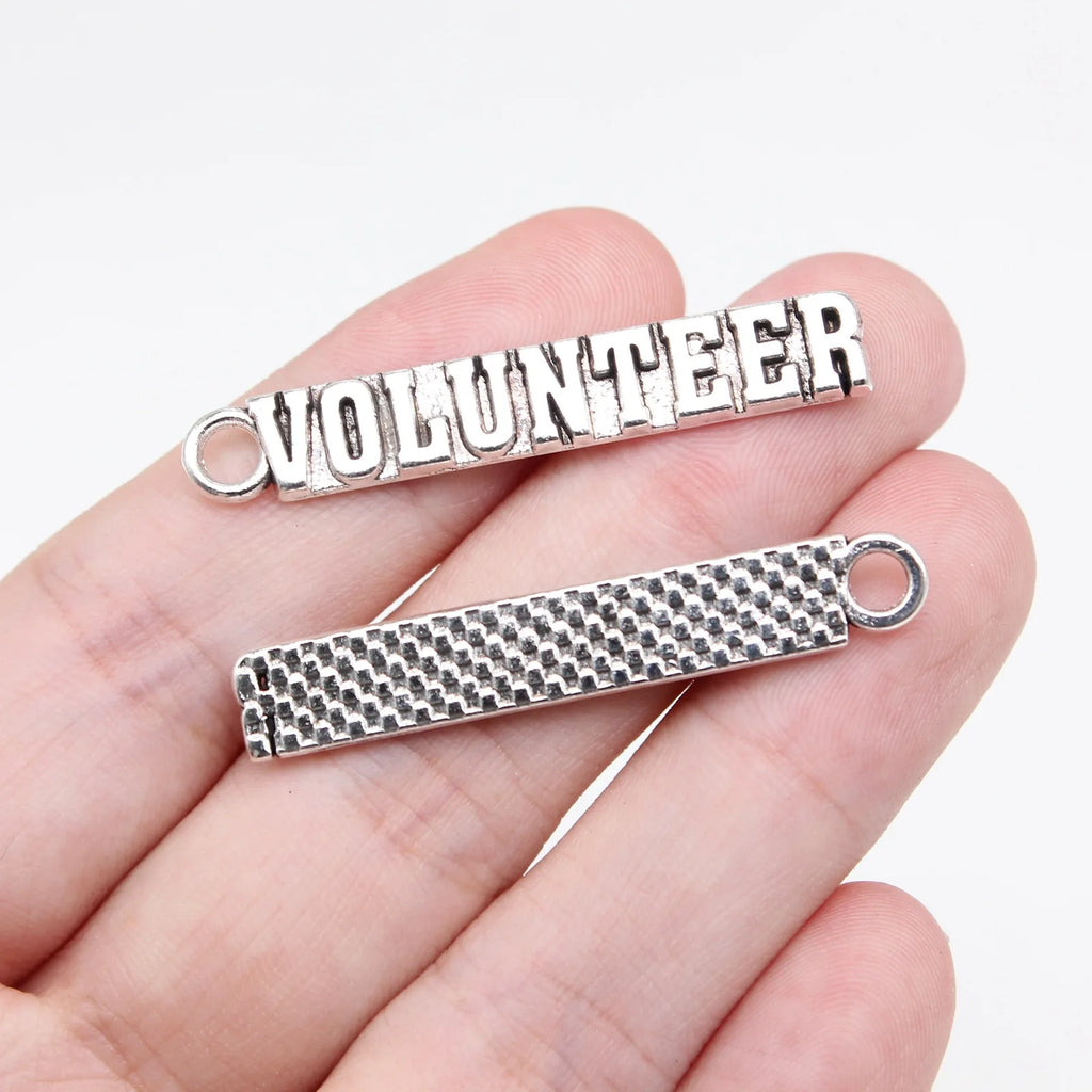 41x7mm 2.6g Antique Silver Zinc Alloy VOLUNTEER Word Tag Charm Pendant for DIY Jewelry Making