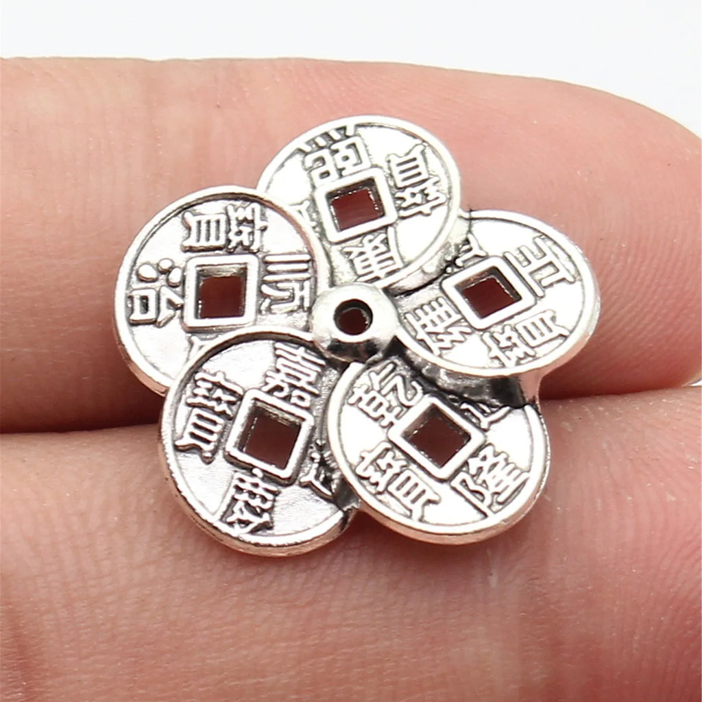 22x22x4mm 3g Antique Silver Zinc Alloy Five Emperors Coin Charm Pendant for DIY Jewelry Making