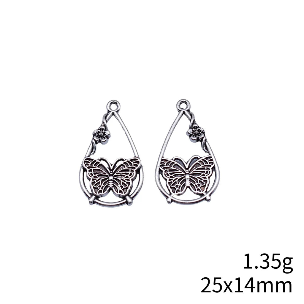 25x14mm 1.35g Antique Silver Zinc Alloy Flower Butterfly Teardrop Charm Pendant for DIY Jewelry