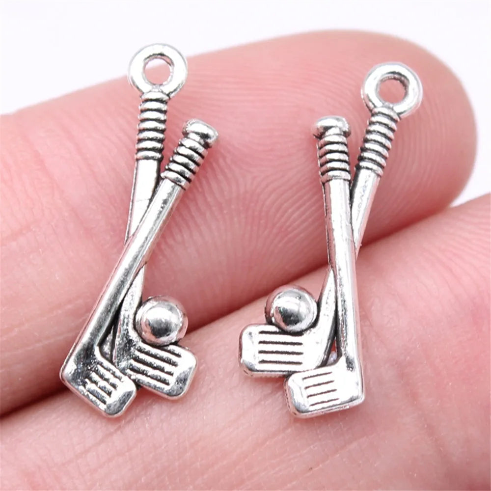 23x8mm 0.7g Antique Silver Zinc Alloy Golf Ball Charm Pendant for DIY Sports Jewelry Making