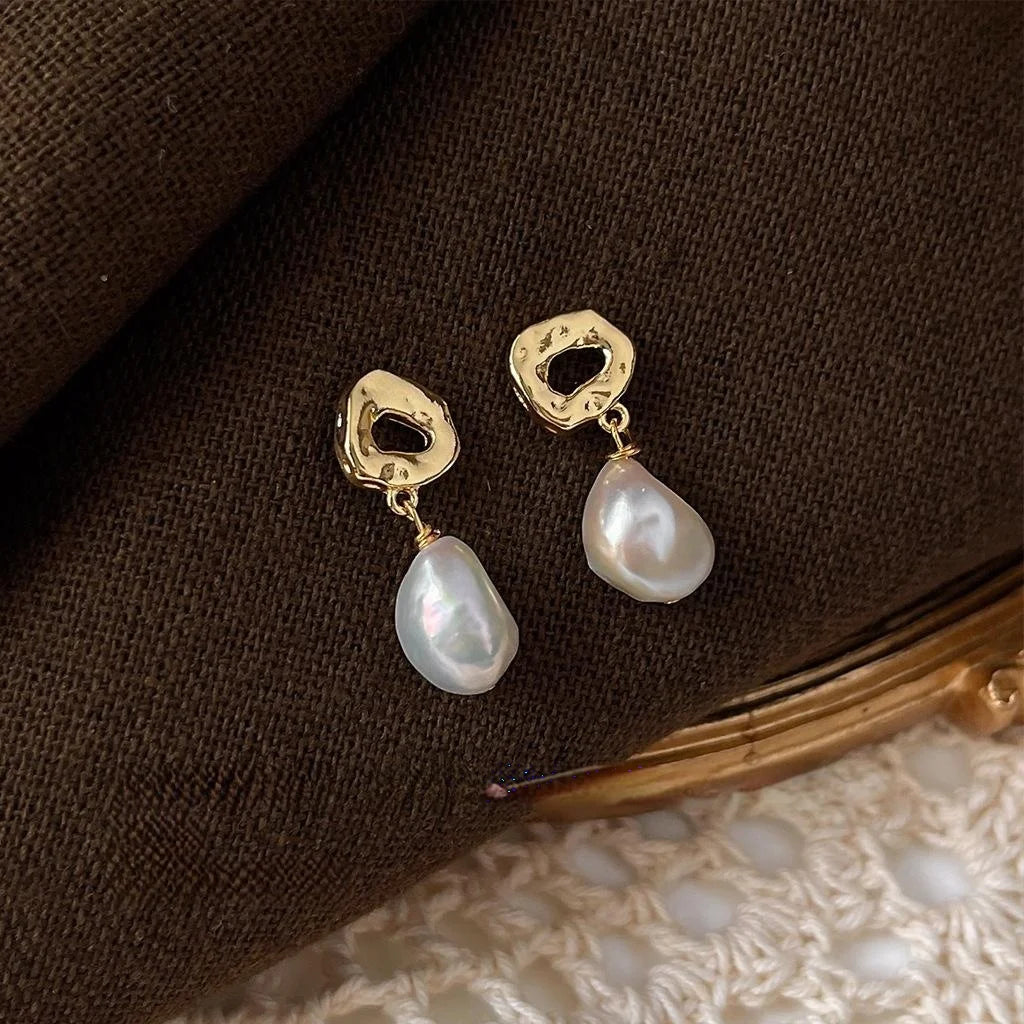 Baroque Irregular Freshwater Pearl Stud Earrings 14K Gold Plated Handmade Jewelry