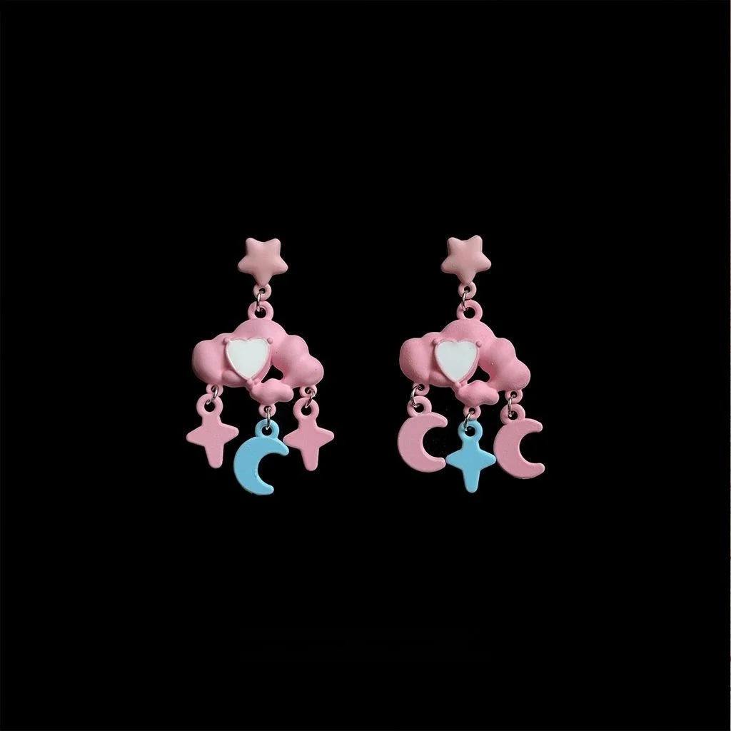 Cute Colorful Alloy Cloud Star Moon Drop Earrings With Silver Plated Pins