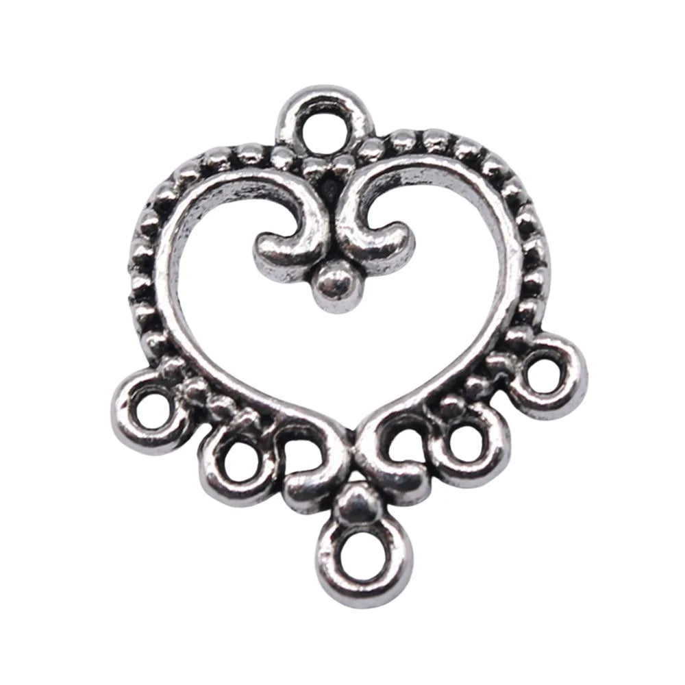 22x19mm 1.7g Antique Silver Zinc Alloy Heart Connector Charms for DIY Earrings and Pendant Jewelry