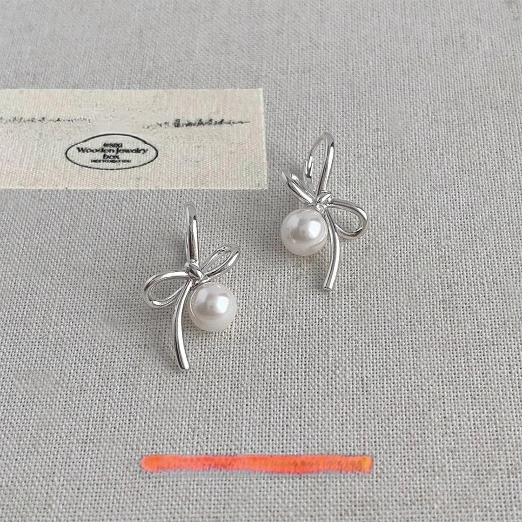 2025 New Bowknot Glass Pearl Copper Drop Earrings For Women Style Designer Jewelry
