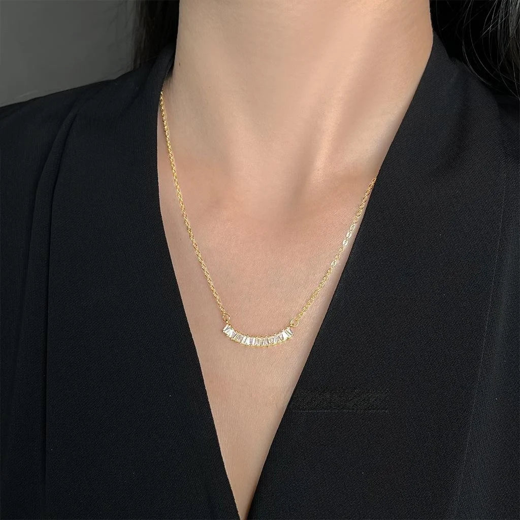 Light Luxury Real Gold Plated Copper Micro Pave Zircon Geometric Clavicle Necklace For Women