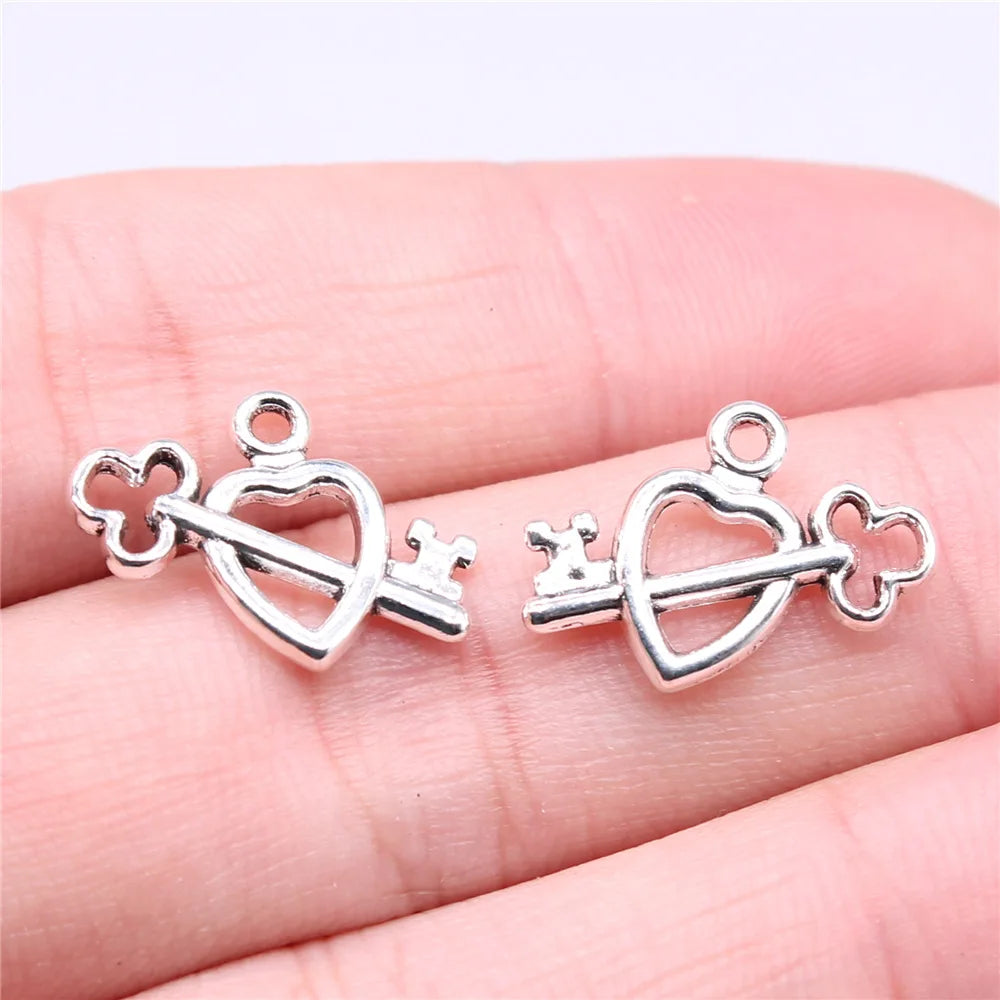 19x12mm 0.9g Multicolor Zinc Alloy Key Heart Charm Pendant for DIY Necklace Bracelet Making