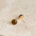 14K Gold Plated Copper Tiger Eye Round Geometric Stud Earrings For Women Minimalist Office Jewelry