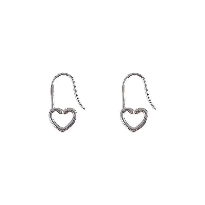 Minimalist Silver Tone Copper Hollow Heart Drop Earrings For Women, Commuter Versatile Jewelry