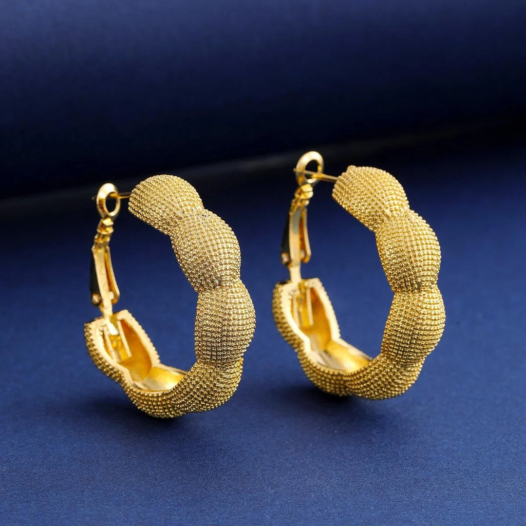 Luxury 24K Gold Color Alloy Hoop Earrings And Pendant Necklace Jewelry Set For Bridal Wedding Banquet Gift