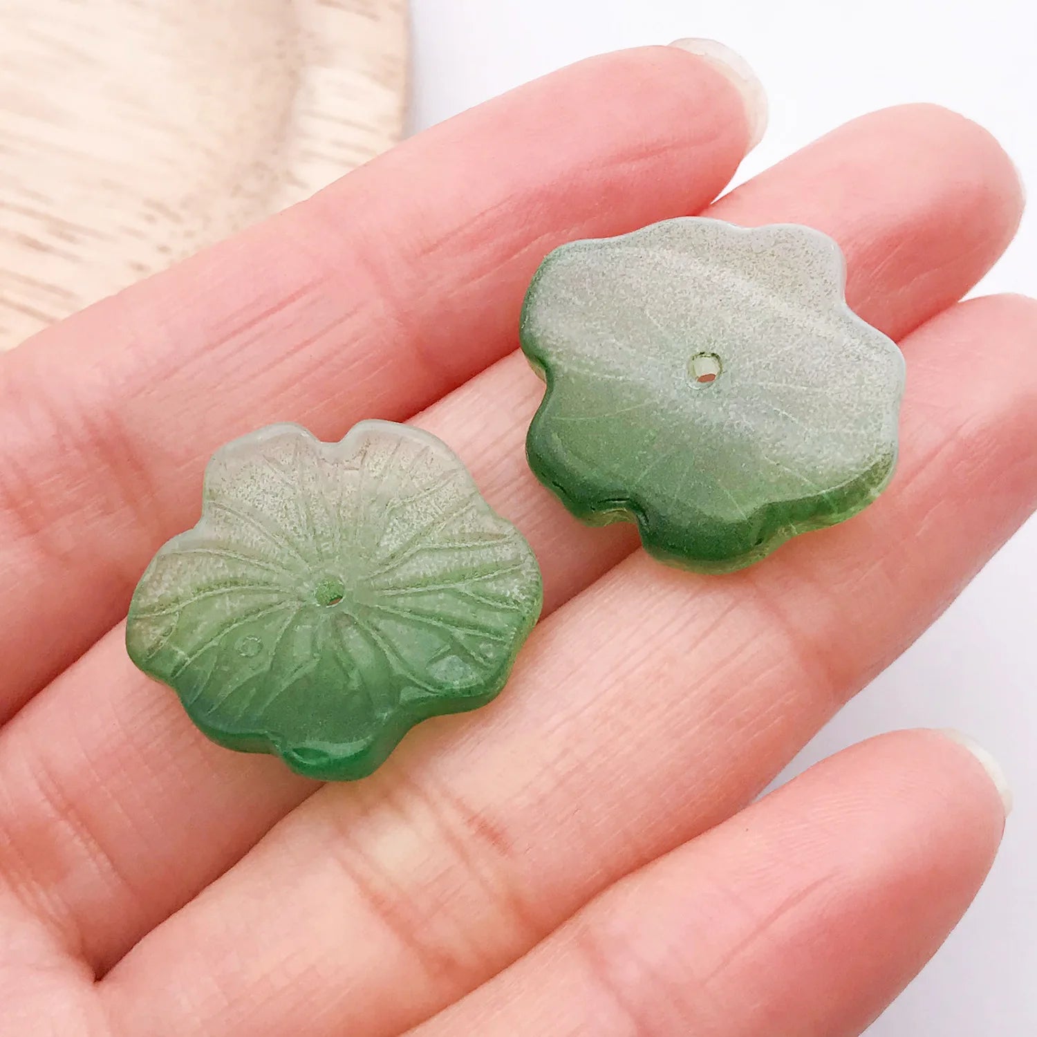 Glass Clear Gradient Lotus Flower and Leaf Bead Earring Charms for Jewelry Making