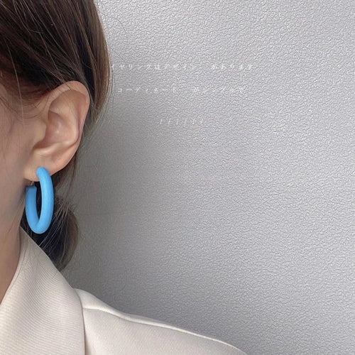Klein Blue Silver Plated Copper Floral Round Stud Earrings, Hong Kong Style Korean Fashion
