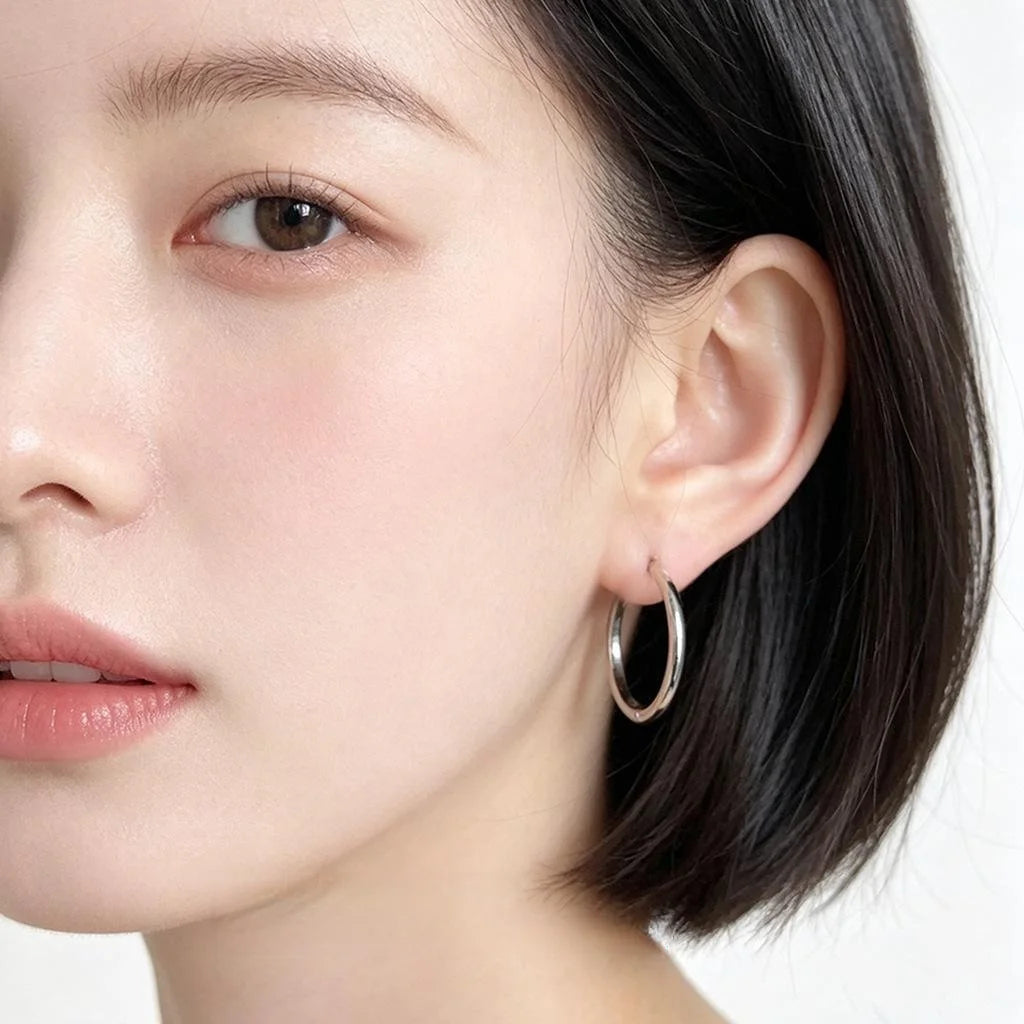Minimalist Silver Tone Copper Round Hoop Drop Earrings For Chic Office Wear