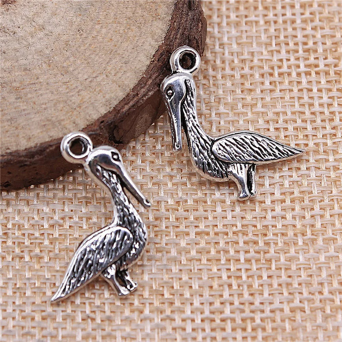 23x19mm 1.6g Antique Silver Zinc Alloy Pelican Bird Charm Pendant for DIY Bracelet Necklace Making