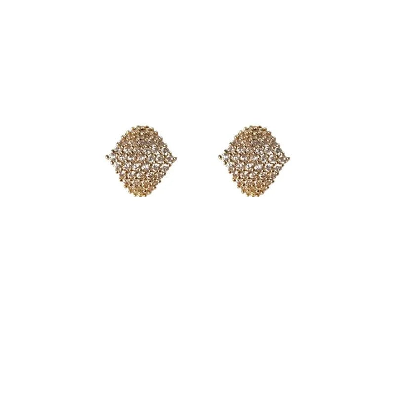 Light Luxury Curved Geometric Micro Pave Zircon Stud Earrings, Rhombus Evening Jewelry For Women
