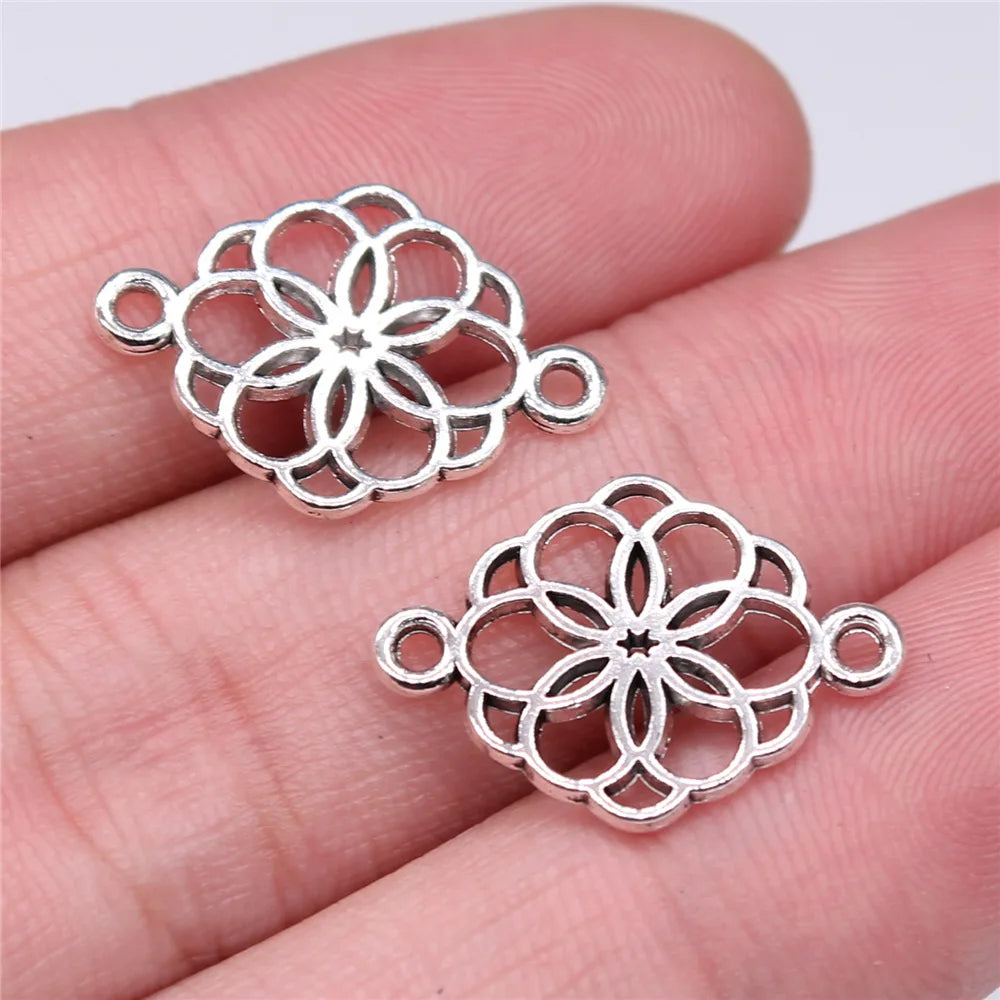 21x15mm 0.91g Antique Silver Zinc Alloy Geometric Flower Connector Charm Pendant for DIY Jewelry