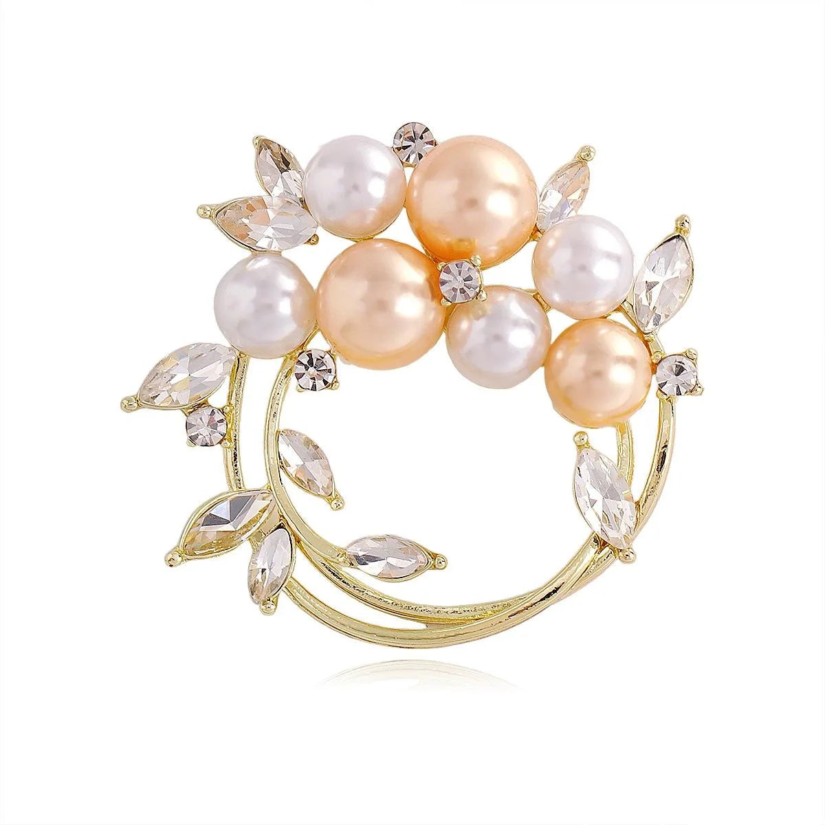 Elegant Pearl Rhinestone Floral Wreath Brooch For Women, Gold Alloy Lapel Pin Corsage Shawl Suit Accessory Gift