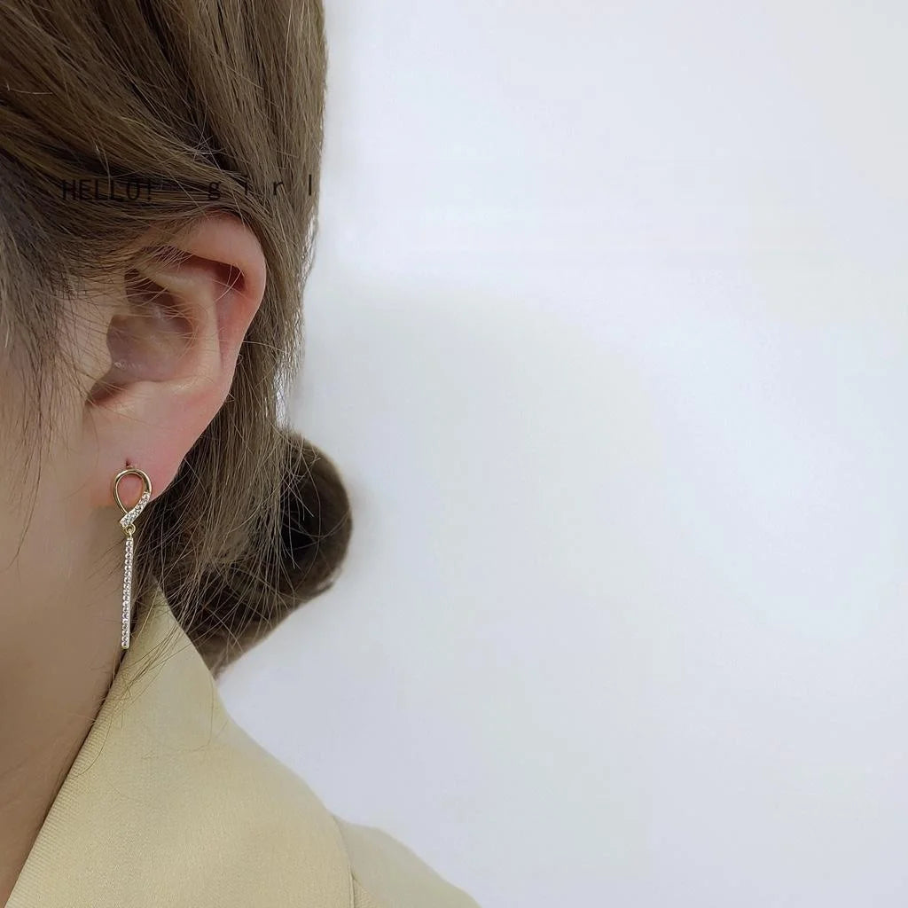 Irregular Korean Style 14K Gold Plated Copper Long Bar Stud Earrings And Micro Pave Zircon