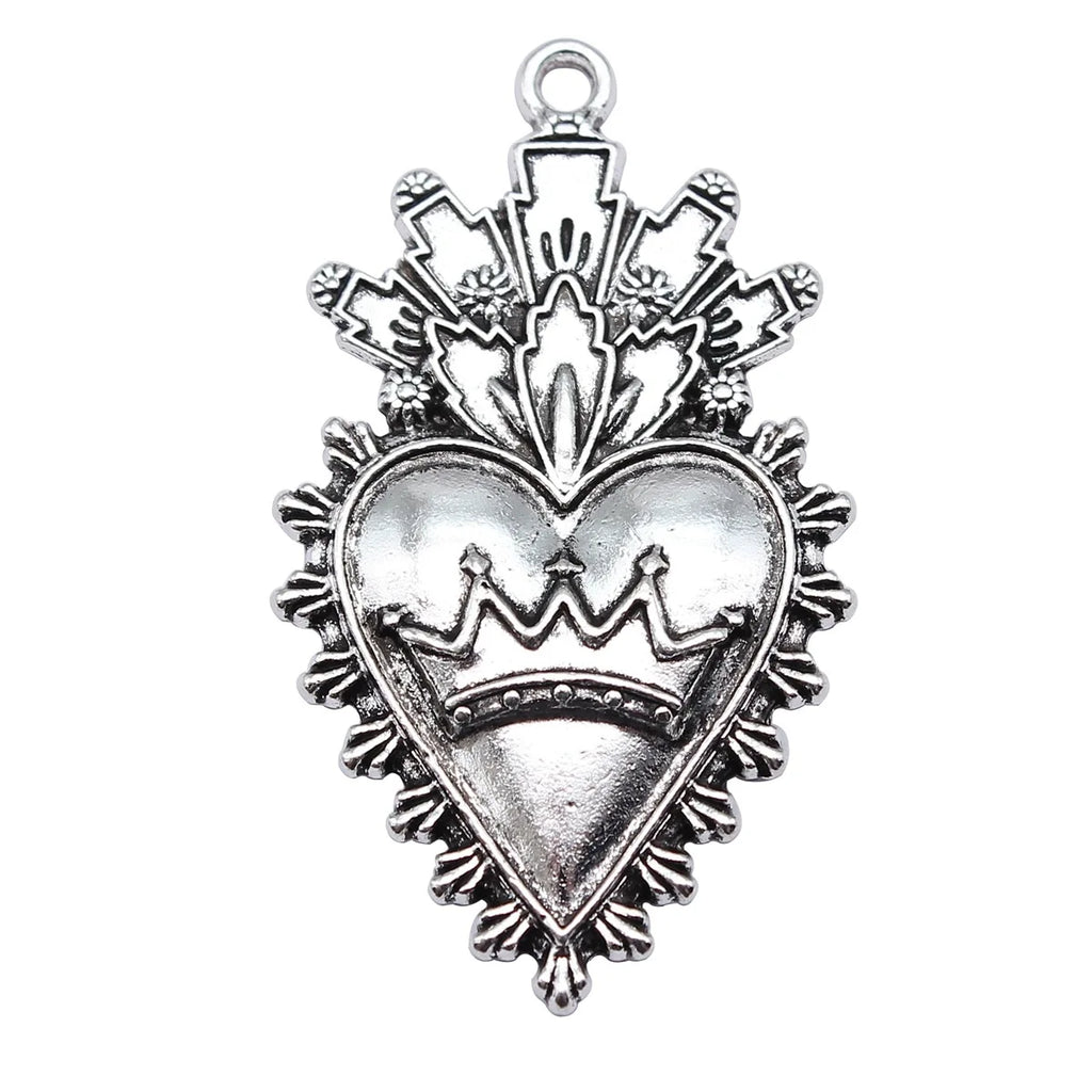 46x27mm 6.4g Antique Silver Zinc Alloy Gothic Heart Charm Pendant for DIY Necklace Bracelet Making