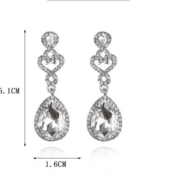 Vintage Crystal Glass Teardrop Dangle Earrings With Rhinestone Heart Charm For Bridal Wedding Party