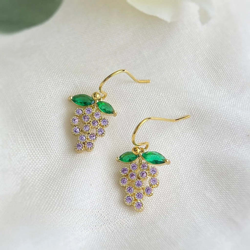 Light Luxury Purple Grape Zircon Micro Pave Copper Drop Earrings For Women Summer Jewelry