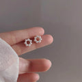 Mini Korean Japanese Round Hollow Pearl Stud Earrings, 14K Plated Copper Geometric Jewelry