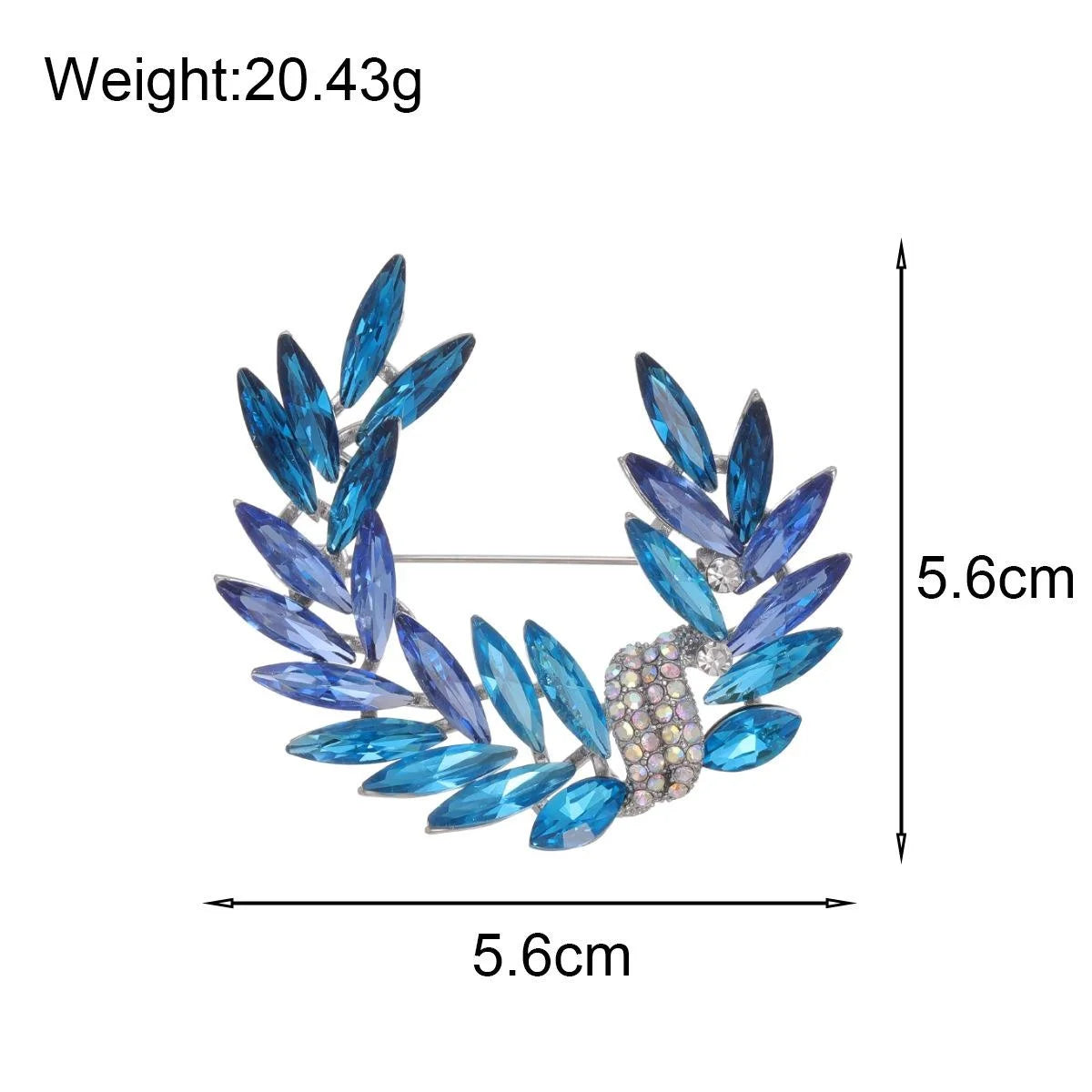 Elegant Blue Crystal Wheat Leaf Brooch With Rhinestone Accent, Luxury Alloy Lapel Pin Corsage Gift
