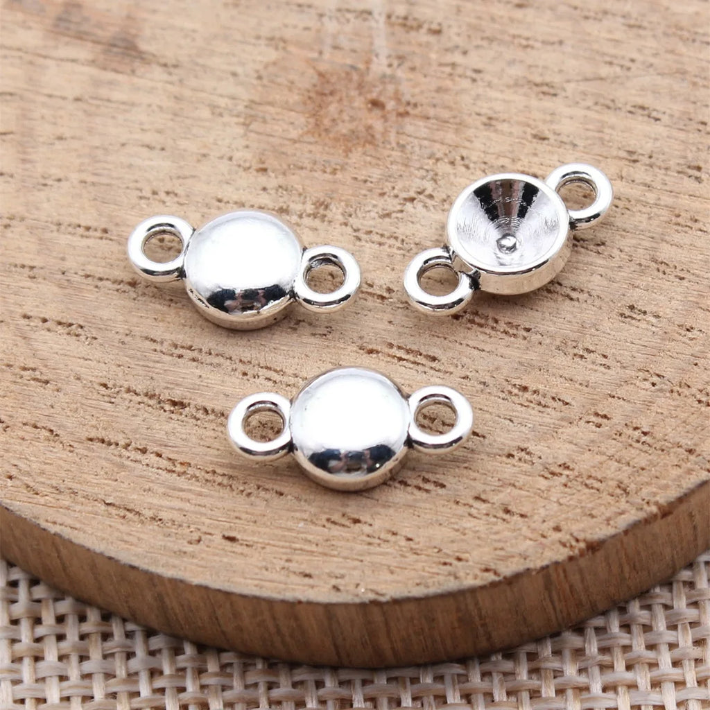 14x7.4mm 0.75g Antique Silver Zinc Alloy Rhinestone Setting Connector Charm for DIY Jewelry Making