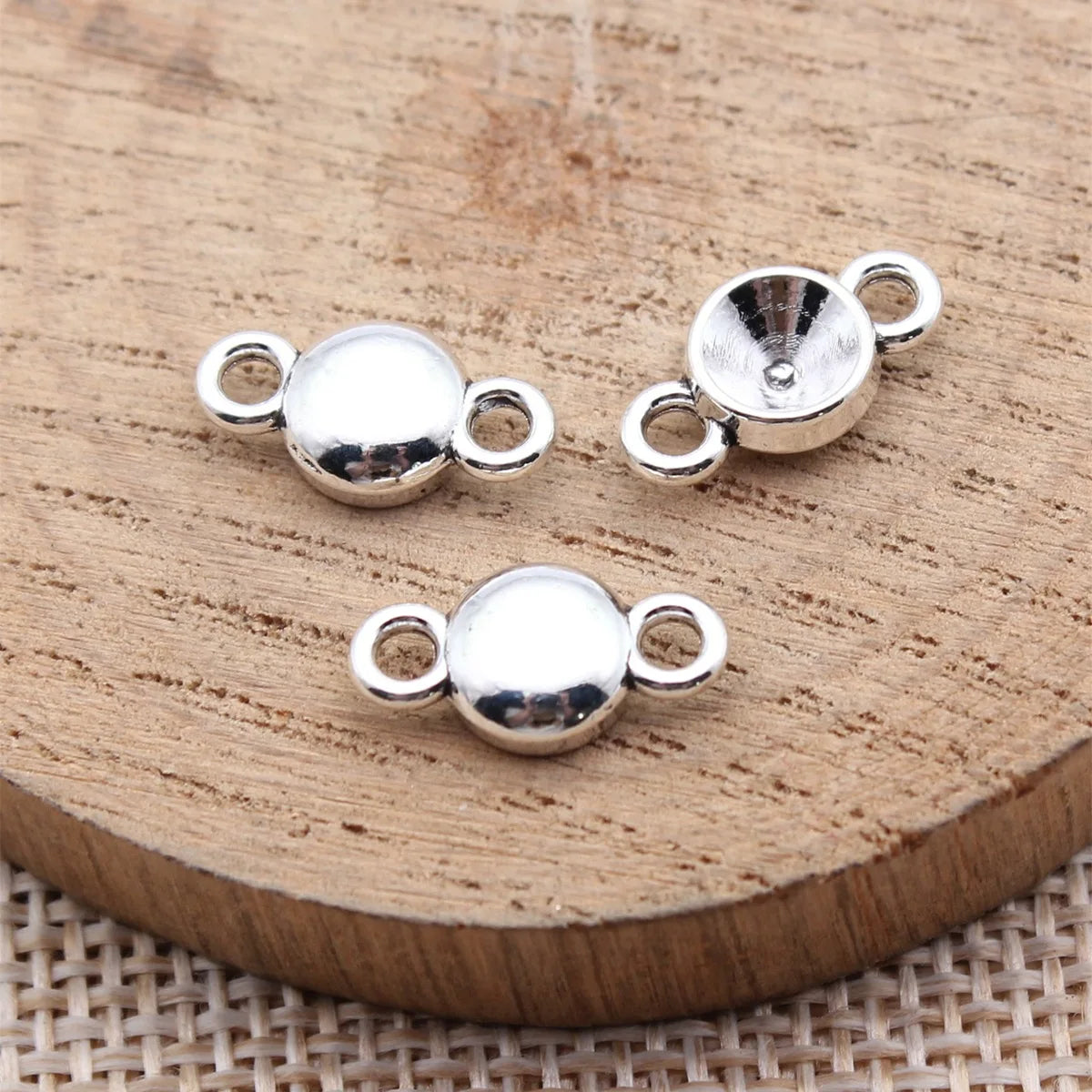 14x7.4mm 0.75g Antique Silver Zinc Alloy Rhinestone Setting Connector Charm for DIY Jewelry Making