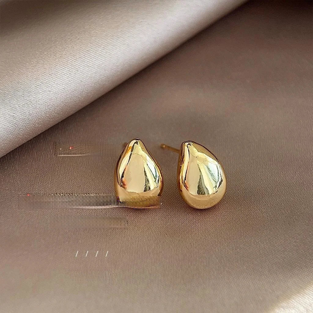 14K Gold Plated Copper Teardrop Stud Earrings Smooth Minimalist Fashion Office Jewelry