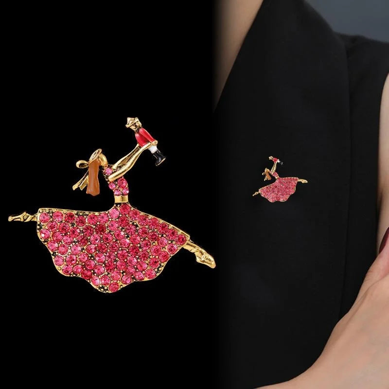 Elegant Rhinestone Enamel Ballet Girl Dancer Brooch, Alloy Lapel Pin Corsage Suit Accessory Gift