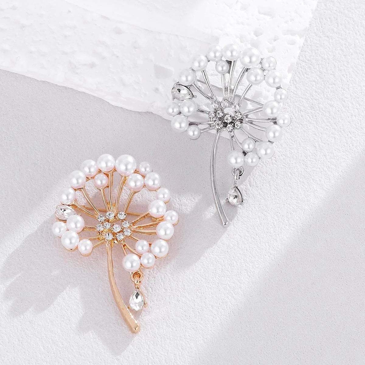 Elegant Dandelion Flower Brooch With Faux Pearls And Rhinestone Zircon, Women's Lapel Pin Corsage Gift
