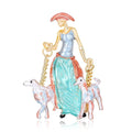 Elegant Enamel Alloy Lady Walking Dogs Brooch, Cute Painted Girl Lapel Pin Corsage Suit Accessory Gift